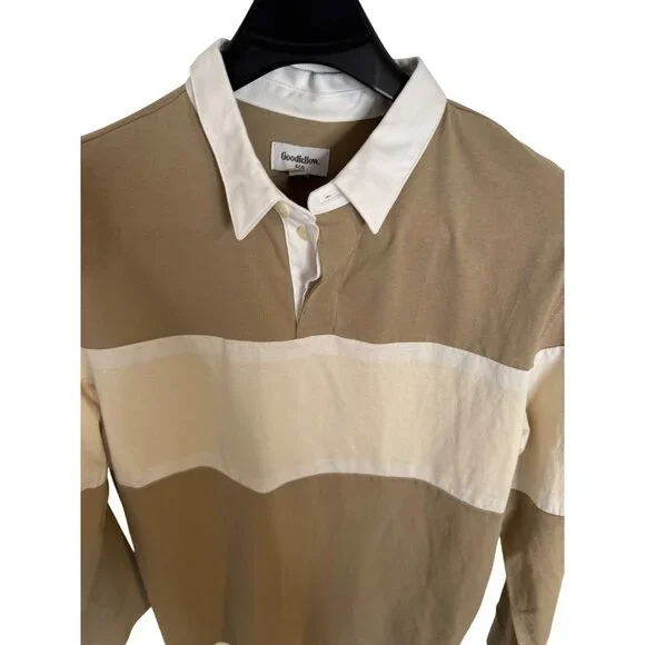 Goodfellow Tan Collared Stripe Long Sleeve Shirt Size Large NWT $20 - Picture 4 of 7